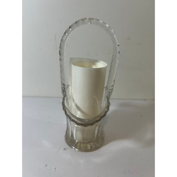 Vintage Duncan Miller Glass Bridal Basket Clear with Handle Etched Floral Design - Picture 5 of 5